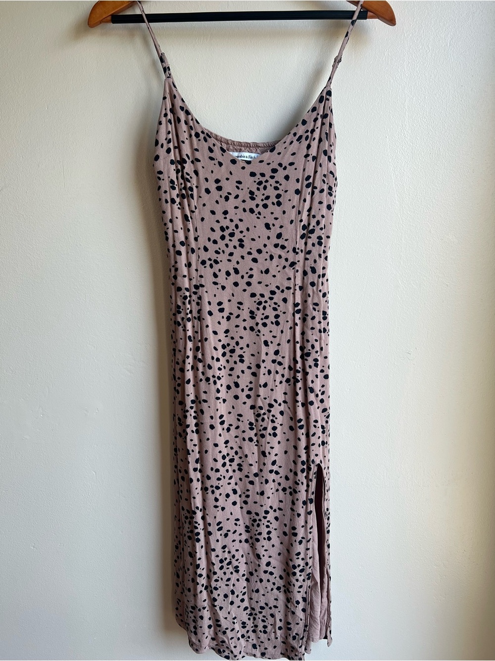 Abercrombie & Fitch Size S Mauve Taupe Black Spotted Slip MIDI Dress Side Slit
